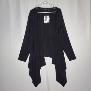 Attitudes By Renee Asymmetric Cardigan Women 3X Black Stretch Knit Open Front
